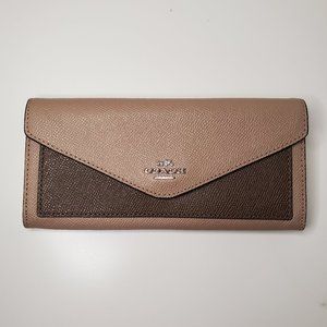 Coach | Slim Envelope Leather Wallet | Taupe & Chocolate Brown